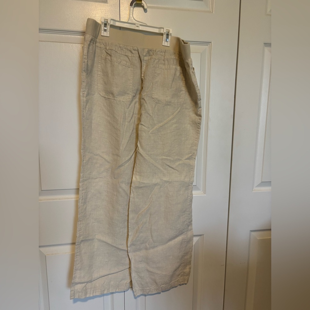 100% linen pull on wide leg pants neutral boho coastal spring vacation lagenlook - Picture 2 of 6